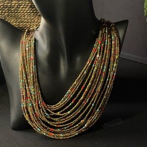 Gold - Ethnic Choker. Multilayer Beads Necklaces